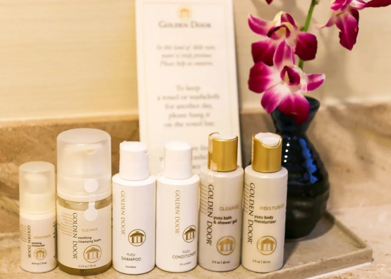 Deluxe Golden Door bath amenities for guests.