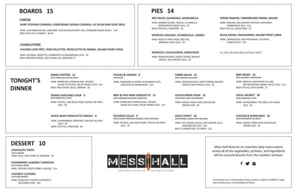 The current Mess Hall menu at Liberty Public Market (which is, of course, subject to change).