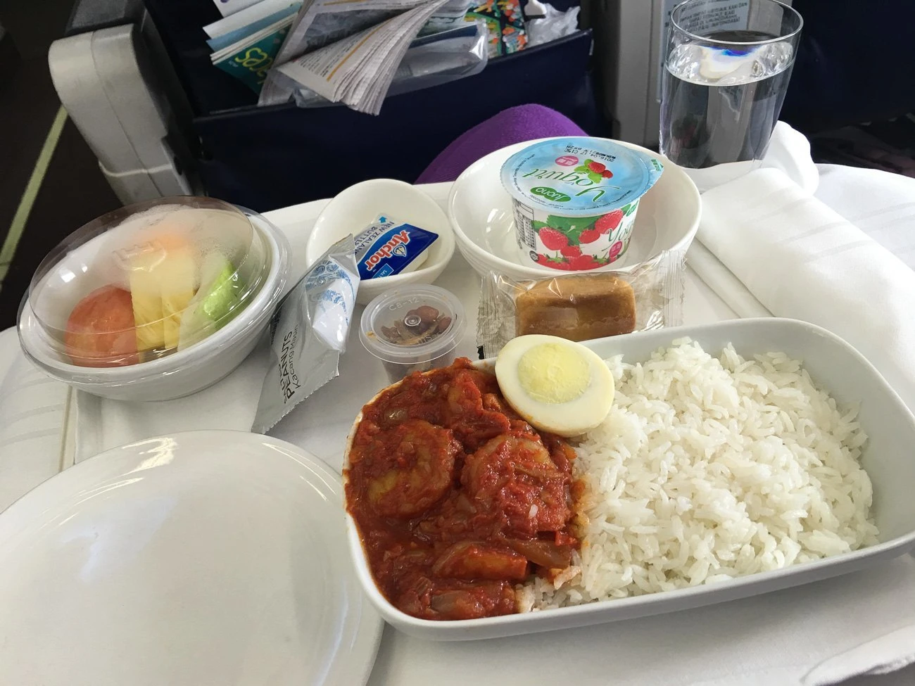 Seafood rice (delicious) for breakfast on Malaysia Airlines in business class from Taipei to Kota Kinabalu