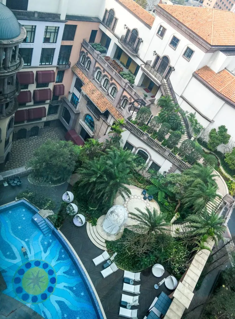 The courtyard view from our room at Mandarin Oriental, Taipei