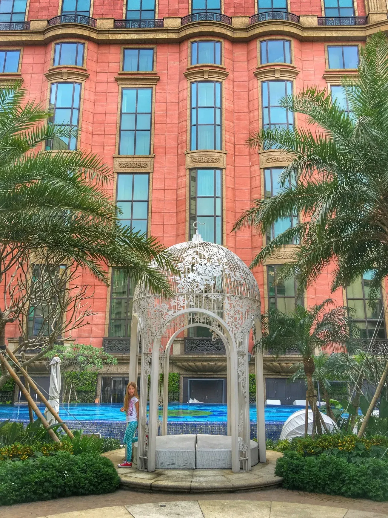 Mandarin Oriental, Taipei's outdoor terrace and heated pool.