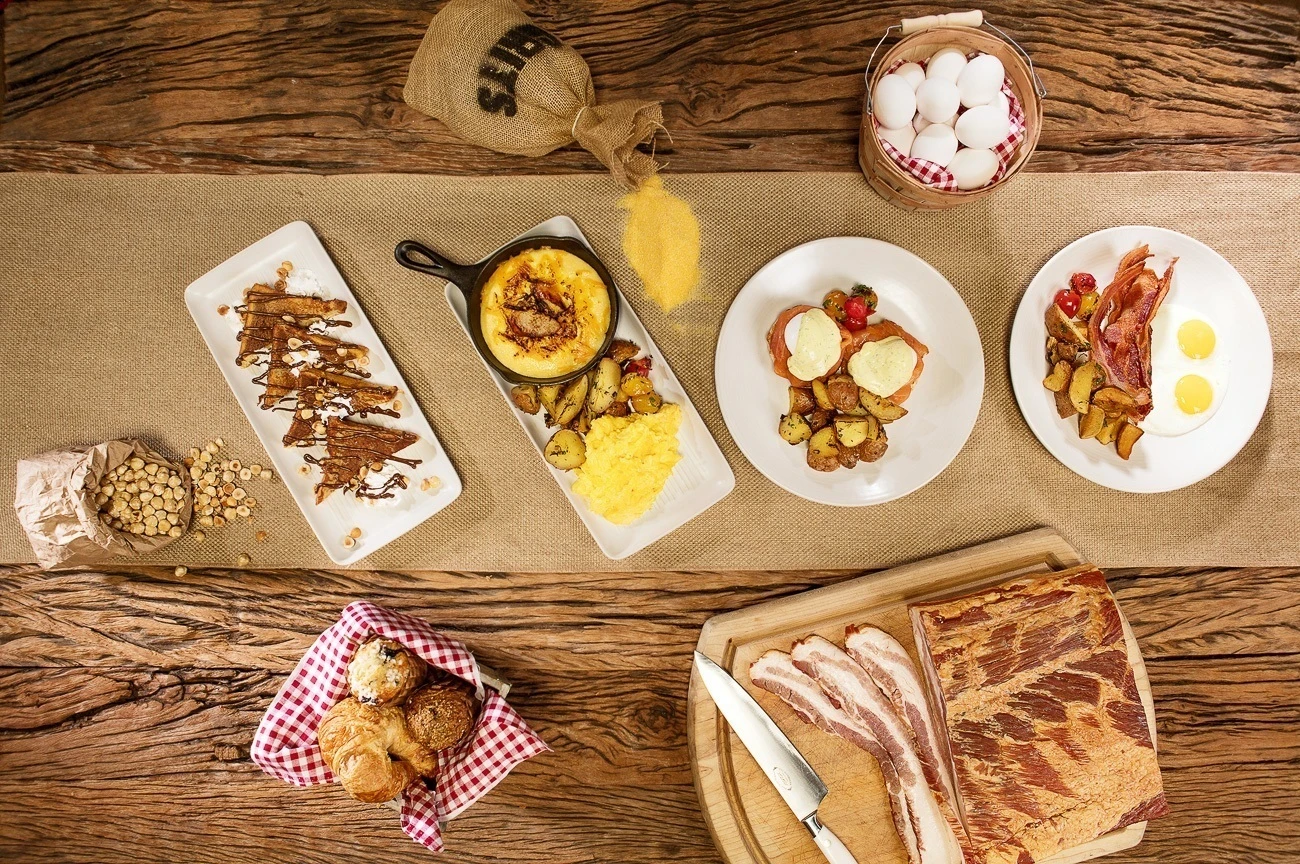 Dinner at Harvest, photo taken from above.