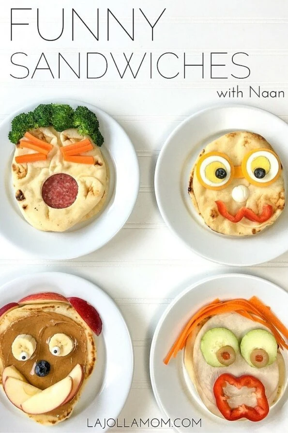 Make easy and cute sandwiches for kids using naan.