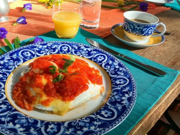 Glorious Yucatecan breakfast at Hacienda Petac in Mexico near Merida.