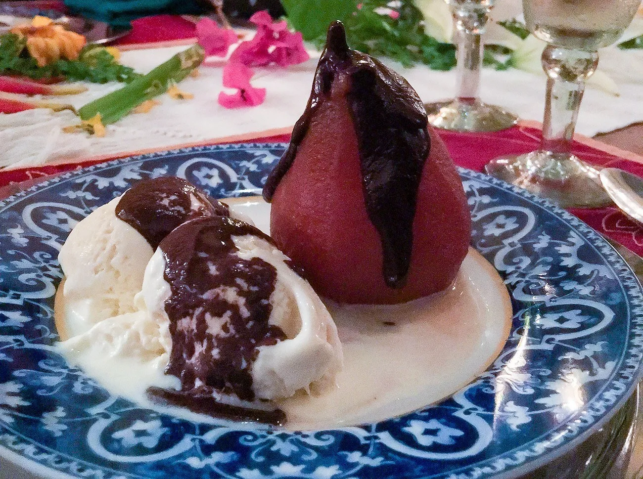Poached pair with ice cream at Hacienda Petac, a luxury estate in Mexico's Yucatan peninsula near Merida.