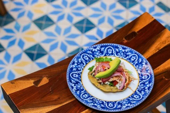 Finished panucho made at cooking class at Hacienda Petac, a luxury vacation rental near Merida, Mexico.