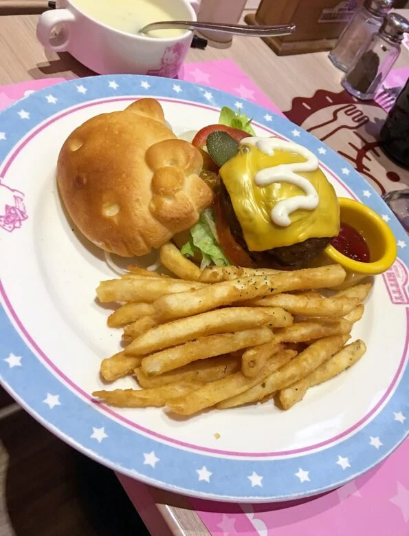 Hello Kitty hamburger at Hello Kitty Kitchen and Dining, one of Taipei's best theme restaurants.