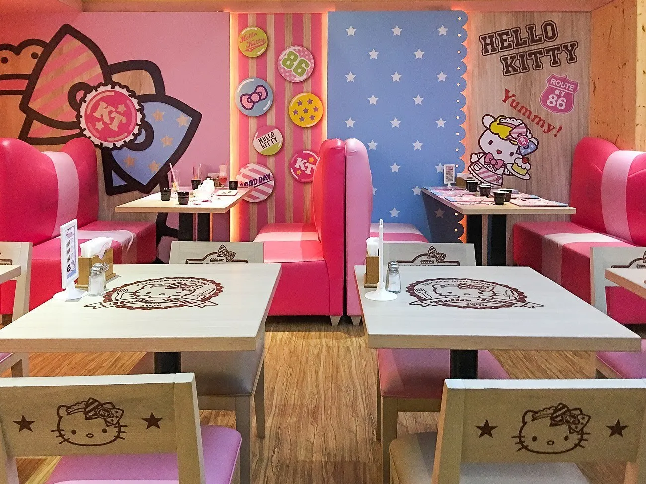 Upstairs dining room at Hello Kitty Kitchen and Dining in Taipei. Supercute.