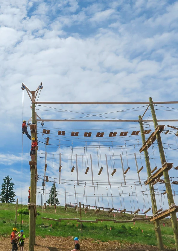 The ropes course at Epic Discovery on Vail Mountain also boasts panoramic mountain views in addition to opes, bridges, logs and balance elements.