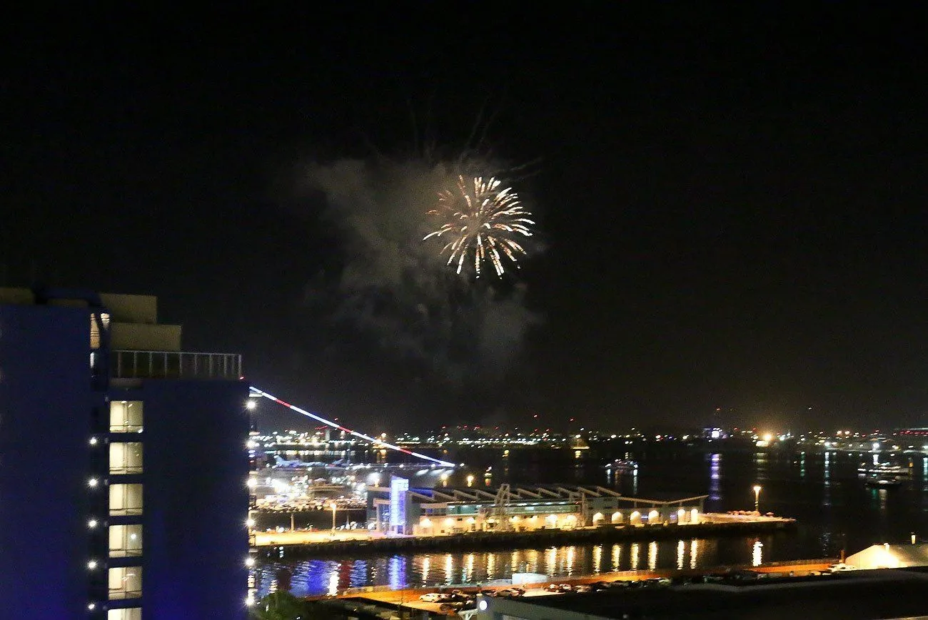 Fireworks seen over the San Diego Bay