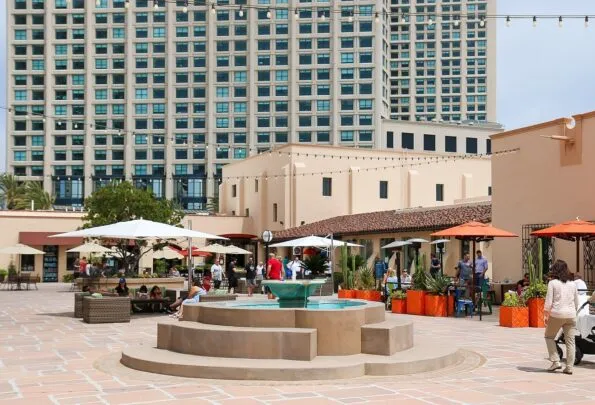 The courtyard inside The Headquarters, a former jail in San Diego that is now an entertainment center.