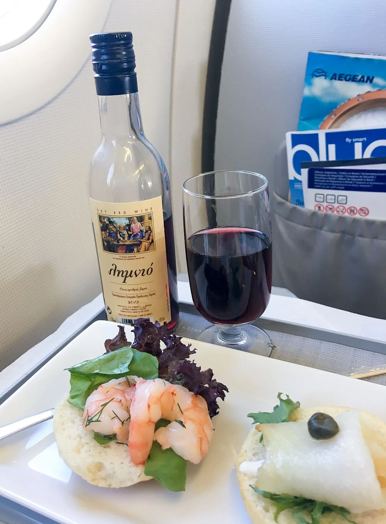 Snack meal served between Athens and Heraklion on Aegean Airlines in business class.