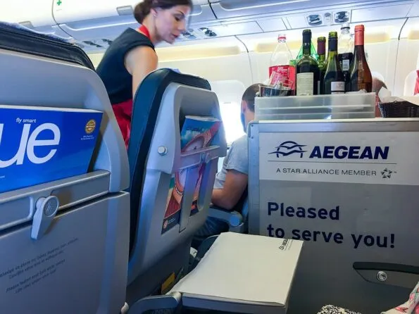 Beverage service on Aegean Airlines regional business class