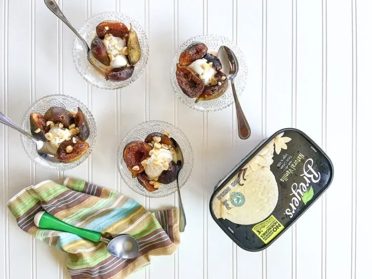 Spiced figs with vanilla ice cream and hazelnuts... a perfect late summer and fall dessert recipe.