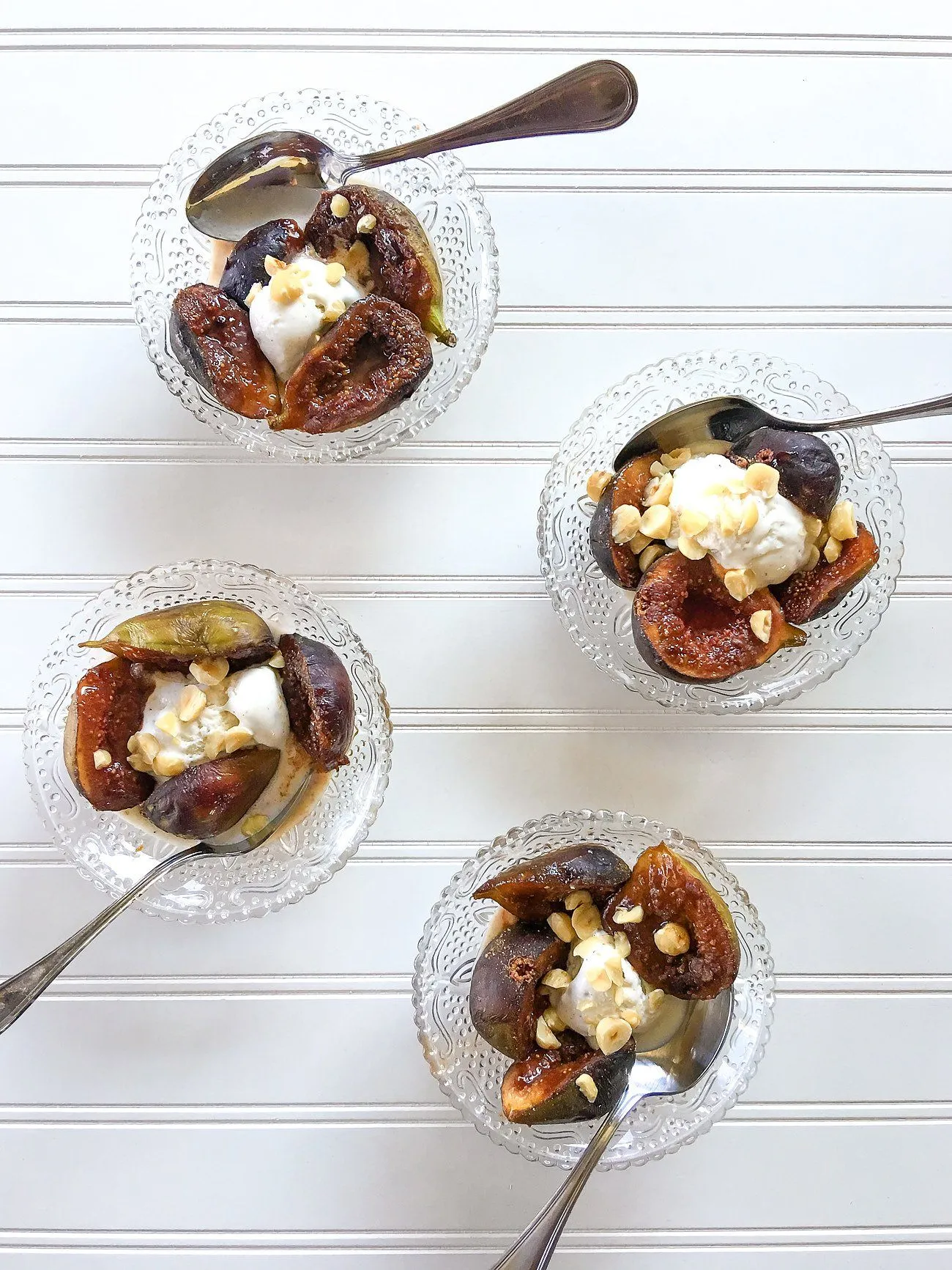 Spiced figs with vanilla ice cream and hazelnuts... a perfect late summer and fall dessert recipe.
