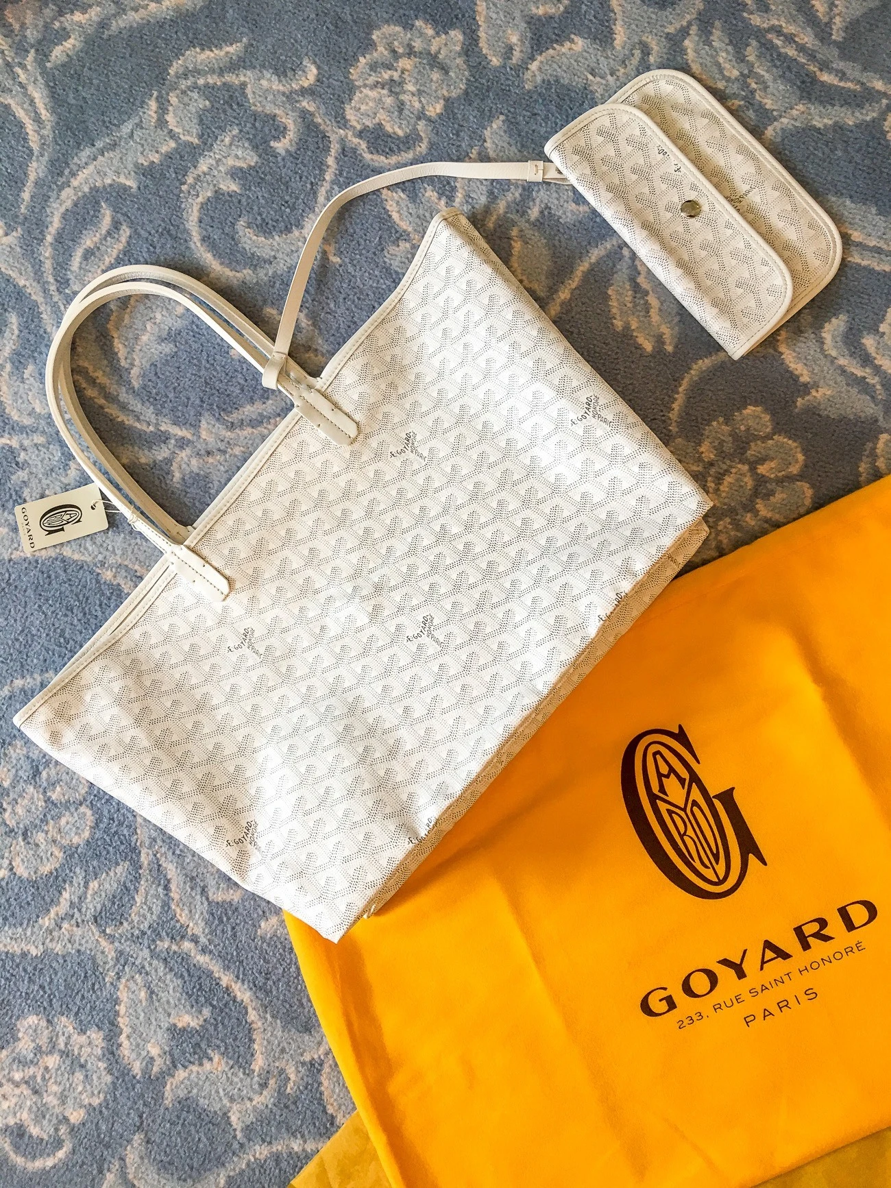 A white Goyard Saint Louis GM handbag purchased in Paris.