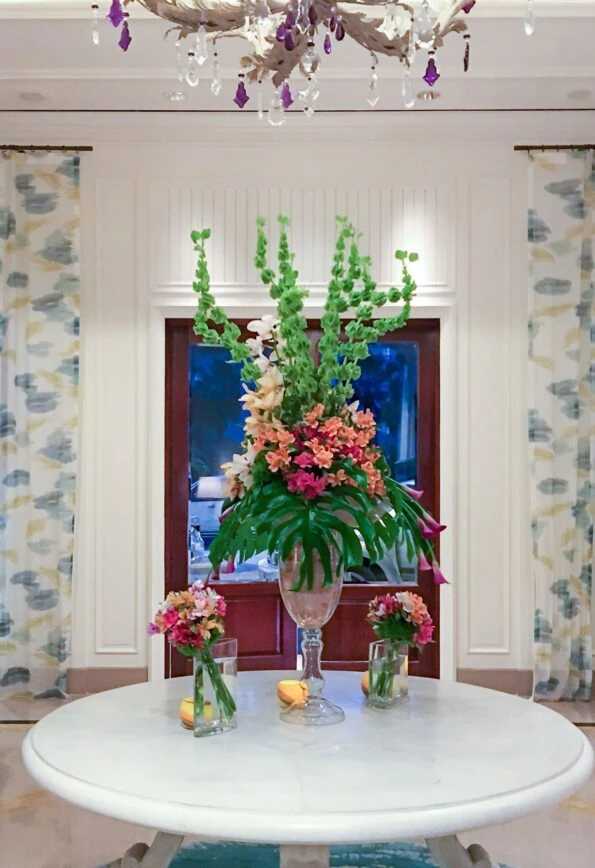 Flowers in the lobby at The Ritz-Carlton Grand Cayman