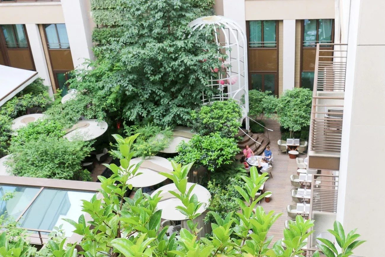 A view of the garden at the Mandarin Oriental hotel in Paris