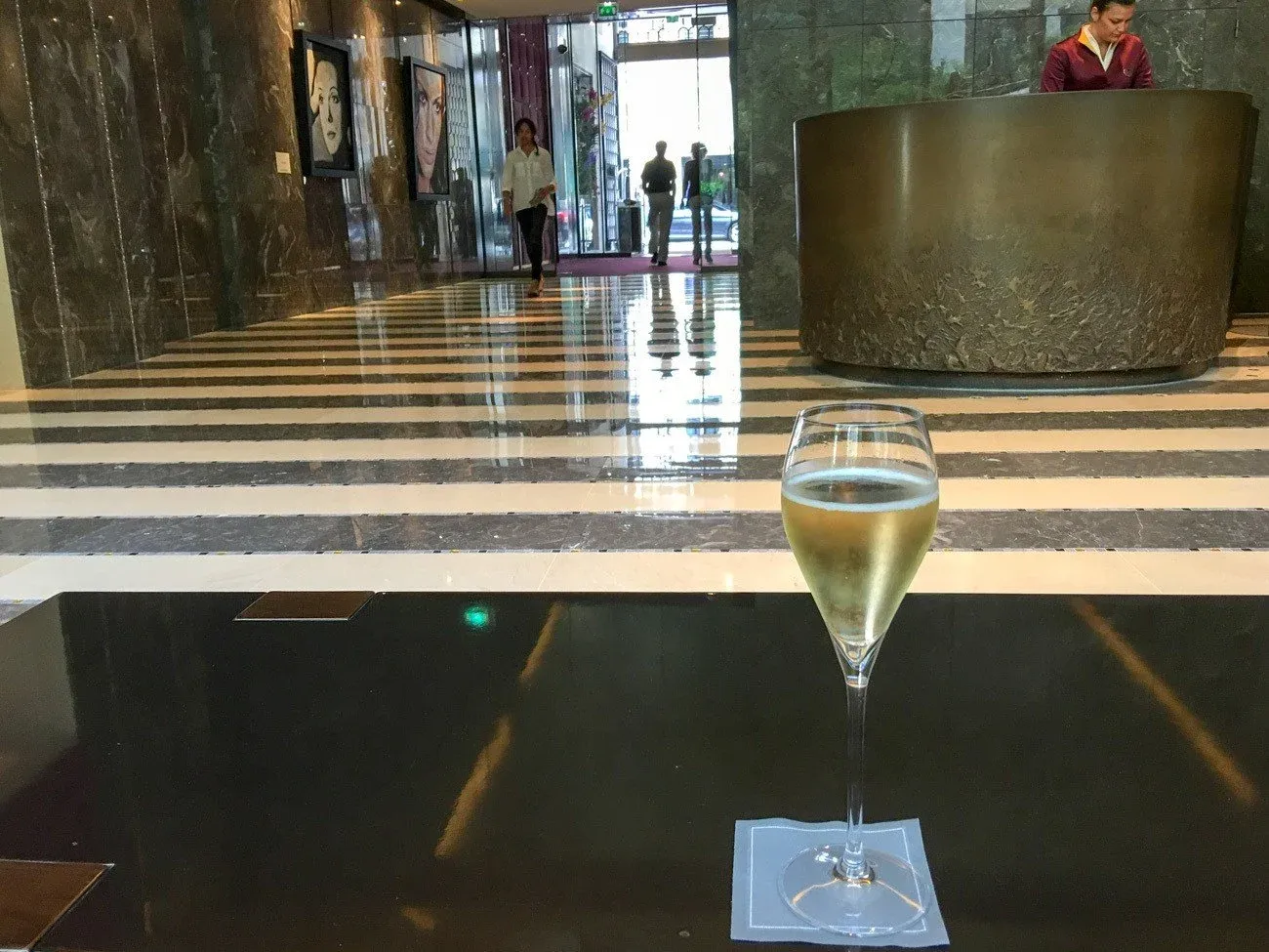 A welcome glass of champagne at the Mandarin Oriental hotel in Paris. Definitely one of the city's best luxury hotels.