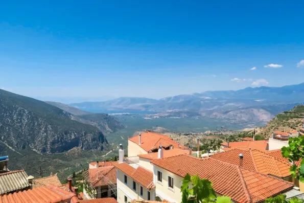 The view from Taverna Vakchos, a fantastic restaurant in Delphi, Greece.