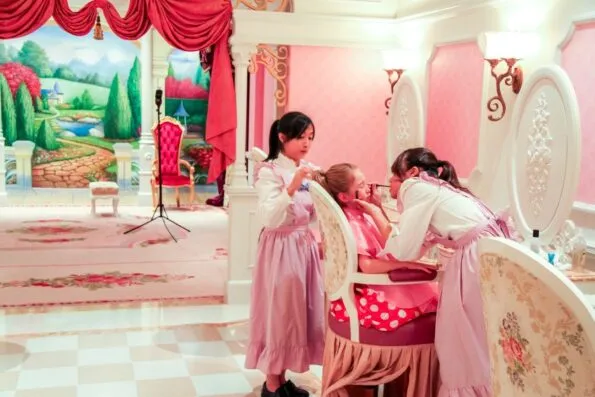 The Bibbidi Bobbidi Boutique is located outside of Hong Kong Disneyland at the Hong Kong Disneyland Hotel.