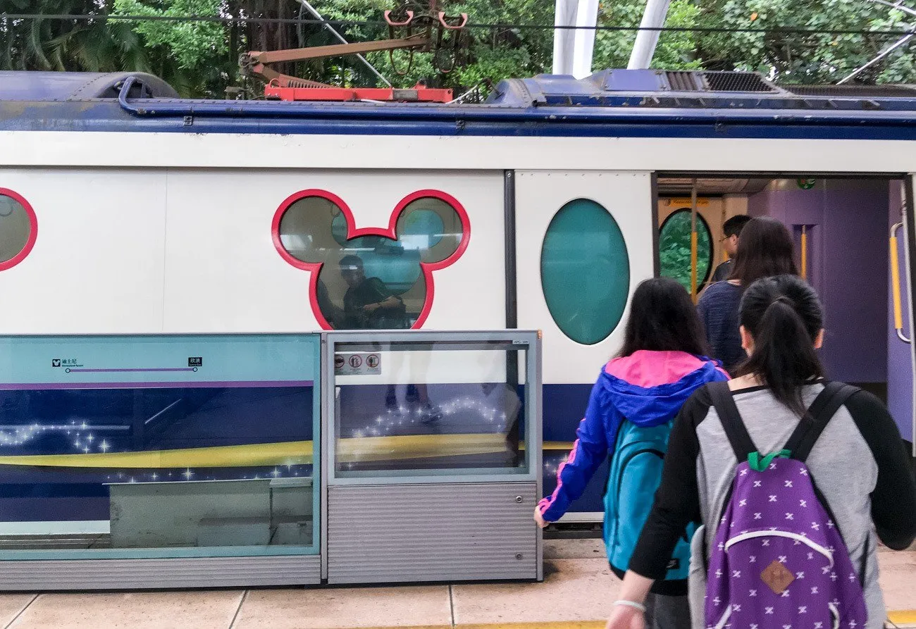 The Disney Resort Line to Hong Kong Disneyland has windows shaped like Mickey Mouse.
