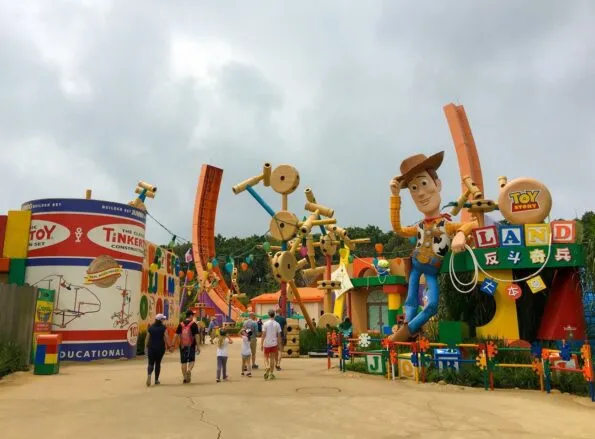 Guests walk into Toy Story Land at Hong Kong Disneyland