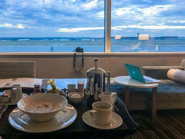 Breakfast with a view at Grand Hyatt DFW, a fantastic Dallas airport hotel.