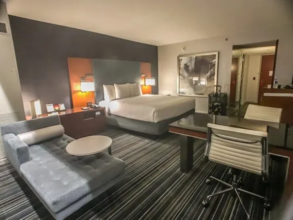 A runway king room at Grand Hyatt DFW, an excellent Dallas airport hotel.