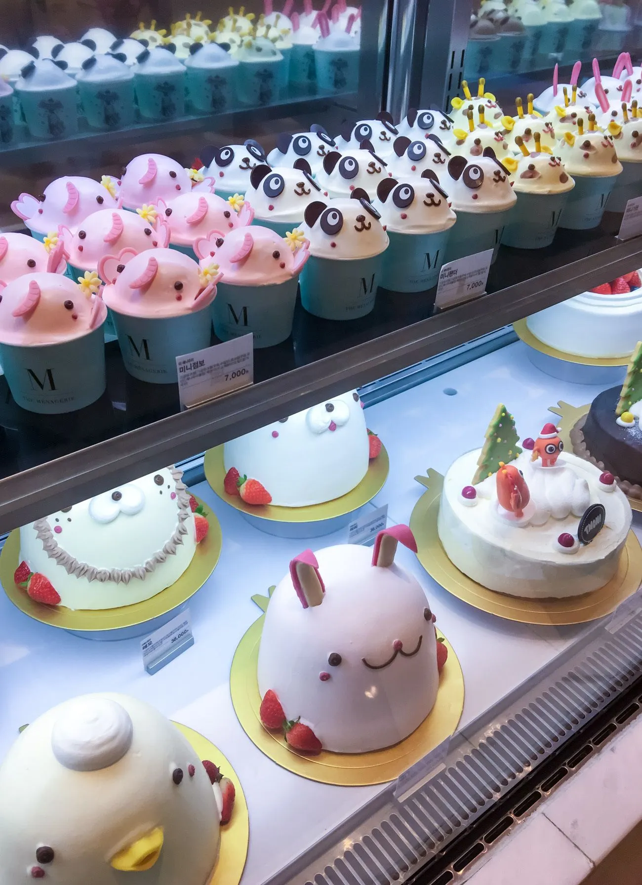 Adorable panda, bunny and other cakes in The Menagerie at Shinsegae department store food hall in Seoul.
