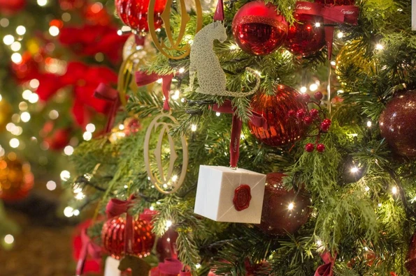 A Cartier ornament hanging on a Christmas tree at Four Seasons Hotel Seoul.