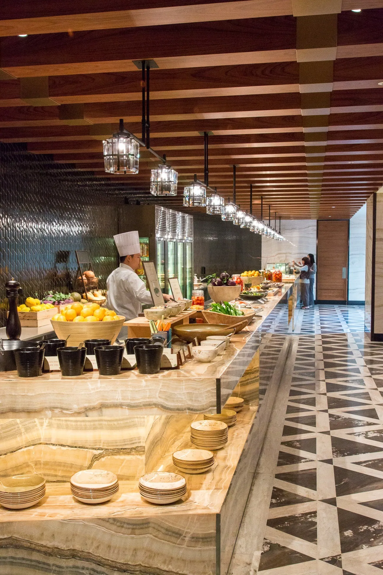 Breakfast buffet at The Marketplace features multiple cuisines.