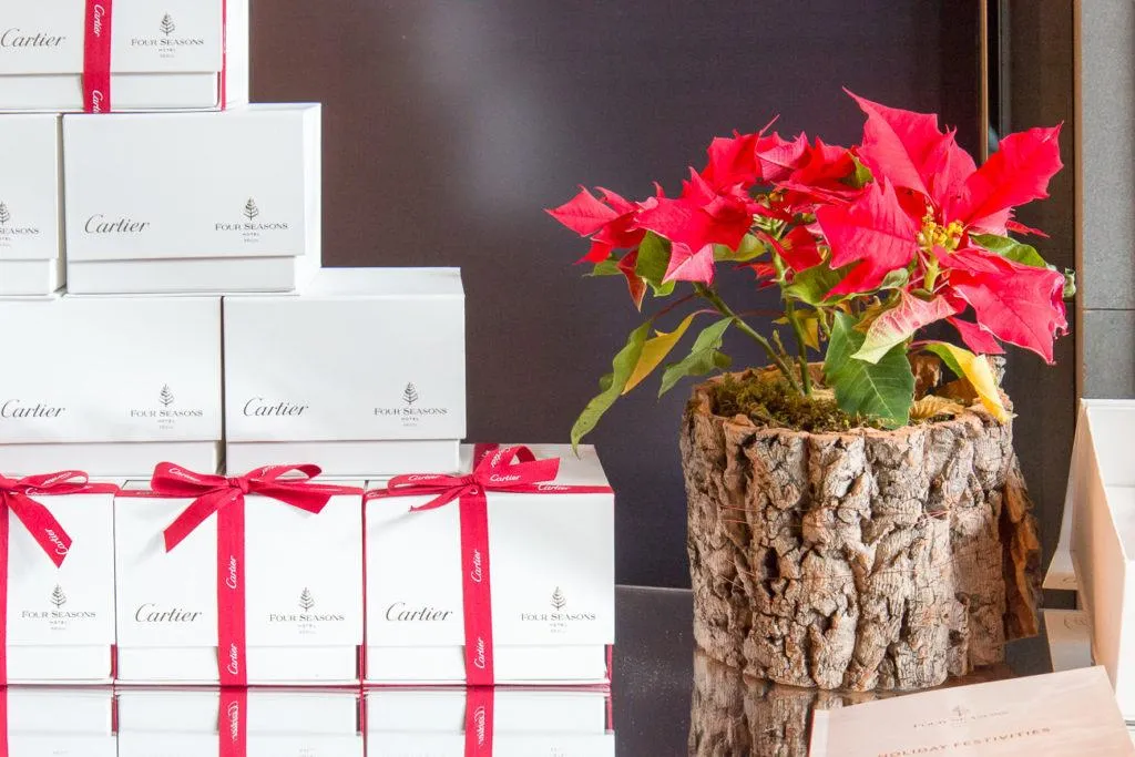 Boxed Cartier ornaments at Four Seasons Hotel Seoul.