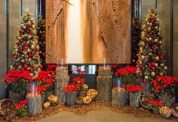 Christmas trees at the entry of Four Seasons Hotel Seoul.