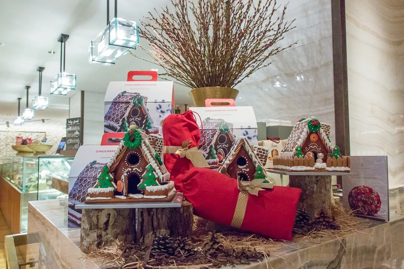 Gingerbread house kits available for take-home at The Marketplace inside Four Seasons Hotel Seoul.