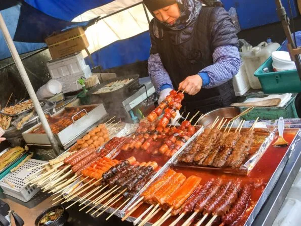 Skewers are a super popular Korean street food in Seoul.