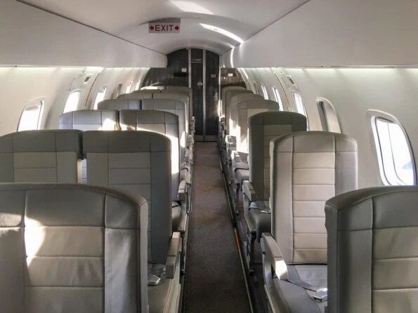 The seats of a JetSuiteX Embraer 135 have more legroom than similar planes on commercial airlines.