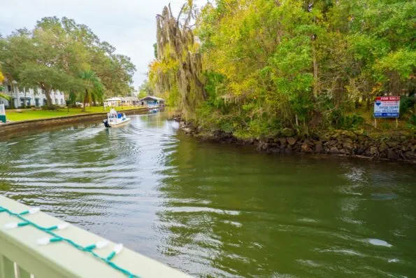 Boats along the canals near the The Plantation on Crystal River.