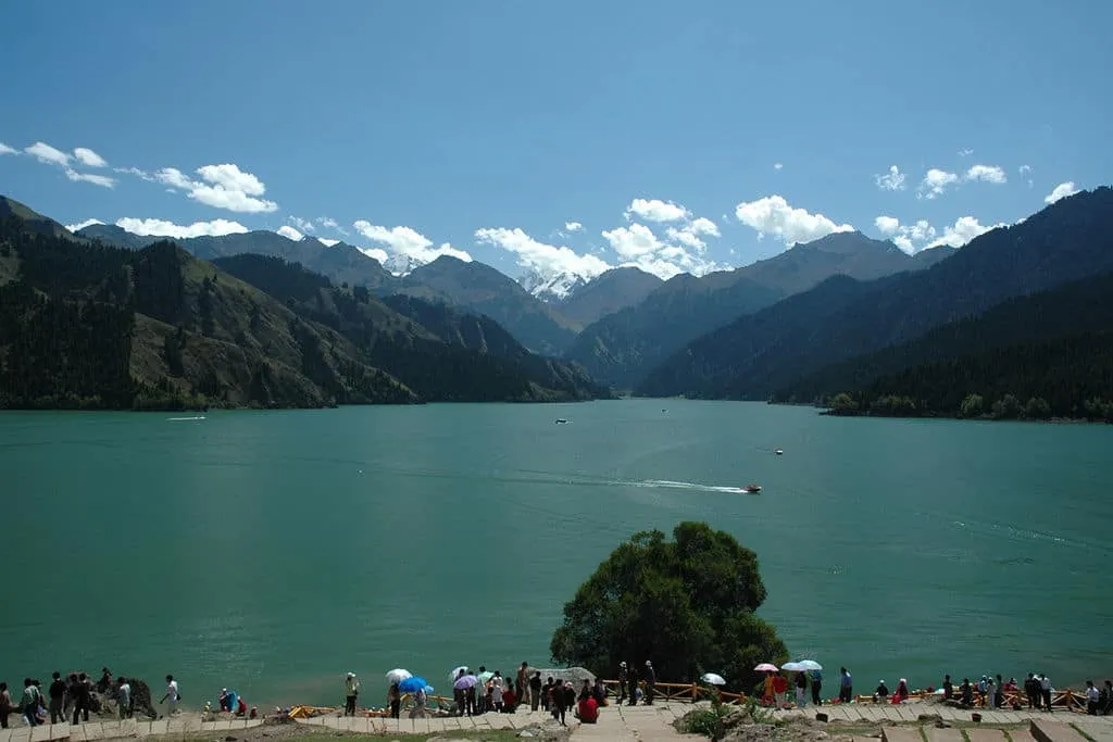 Tianshan Tianchi Lake in Urumqi, China is a popular attraction but requires some effort to get to.