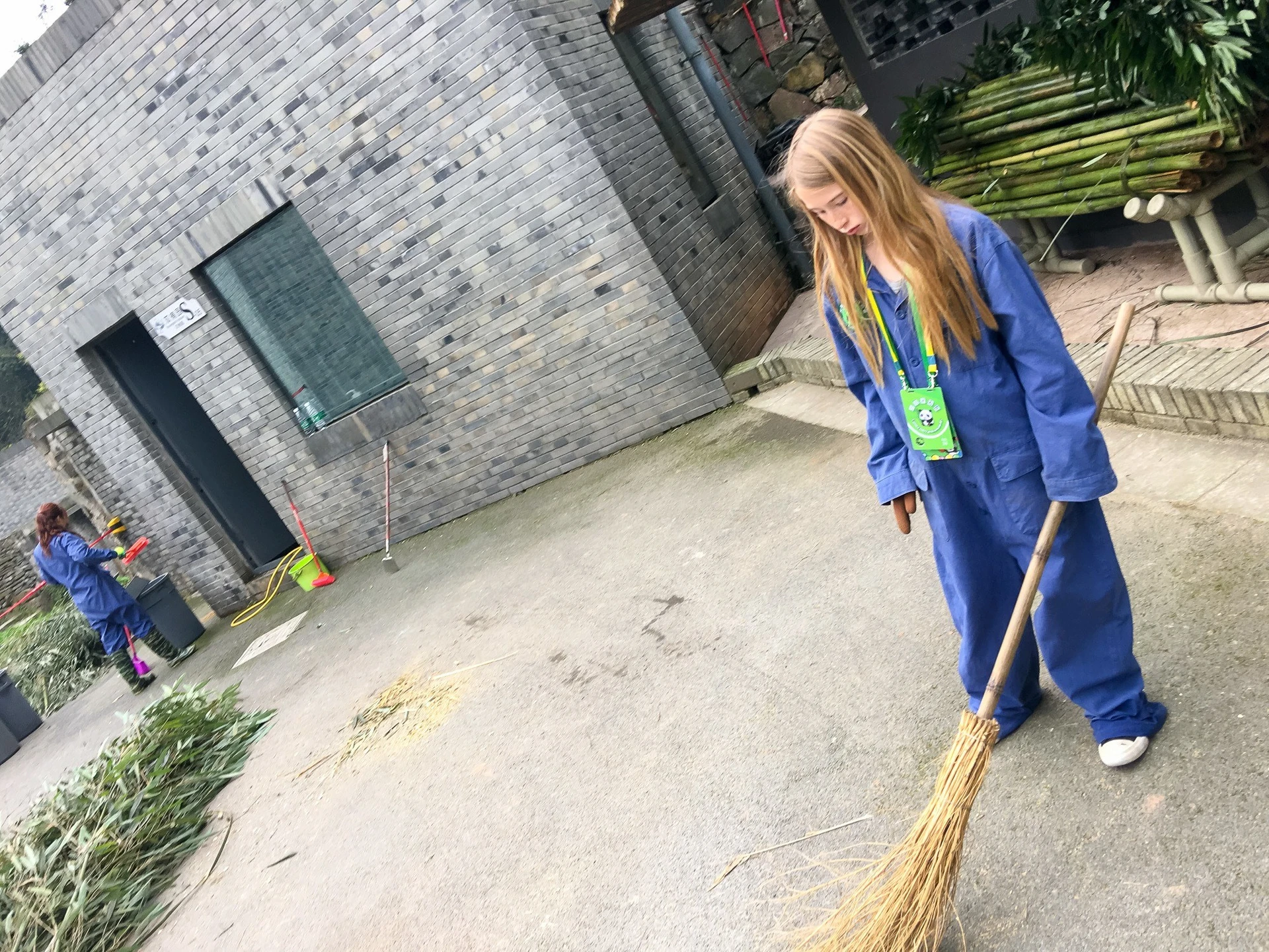 Sweeping the main area at Dujiangyan Panda Base