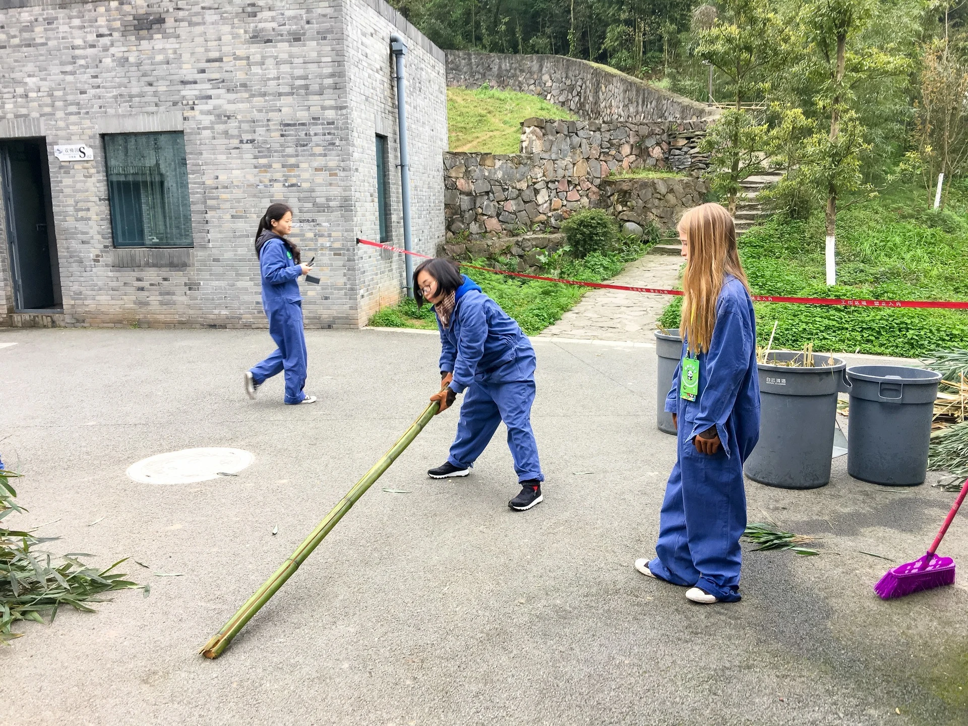 Learning to split bamboo while volunteering at Dujiangyan Panda Base outside of Chengdu, China.