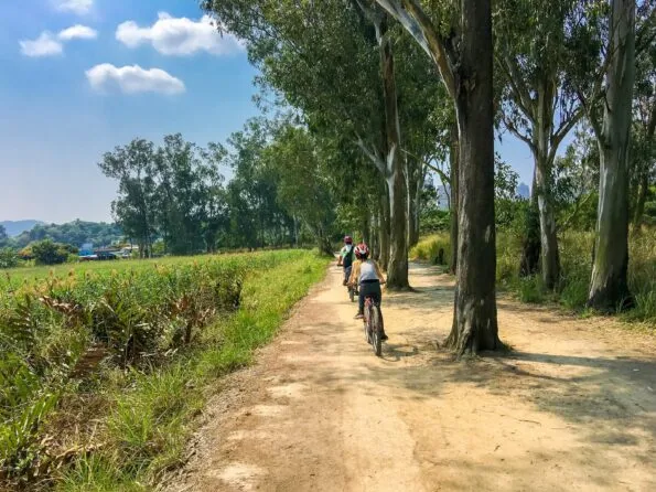 Biking through the New Territories on a bike tour