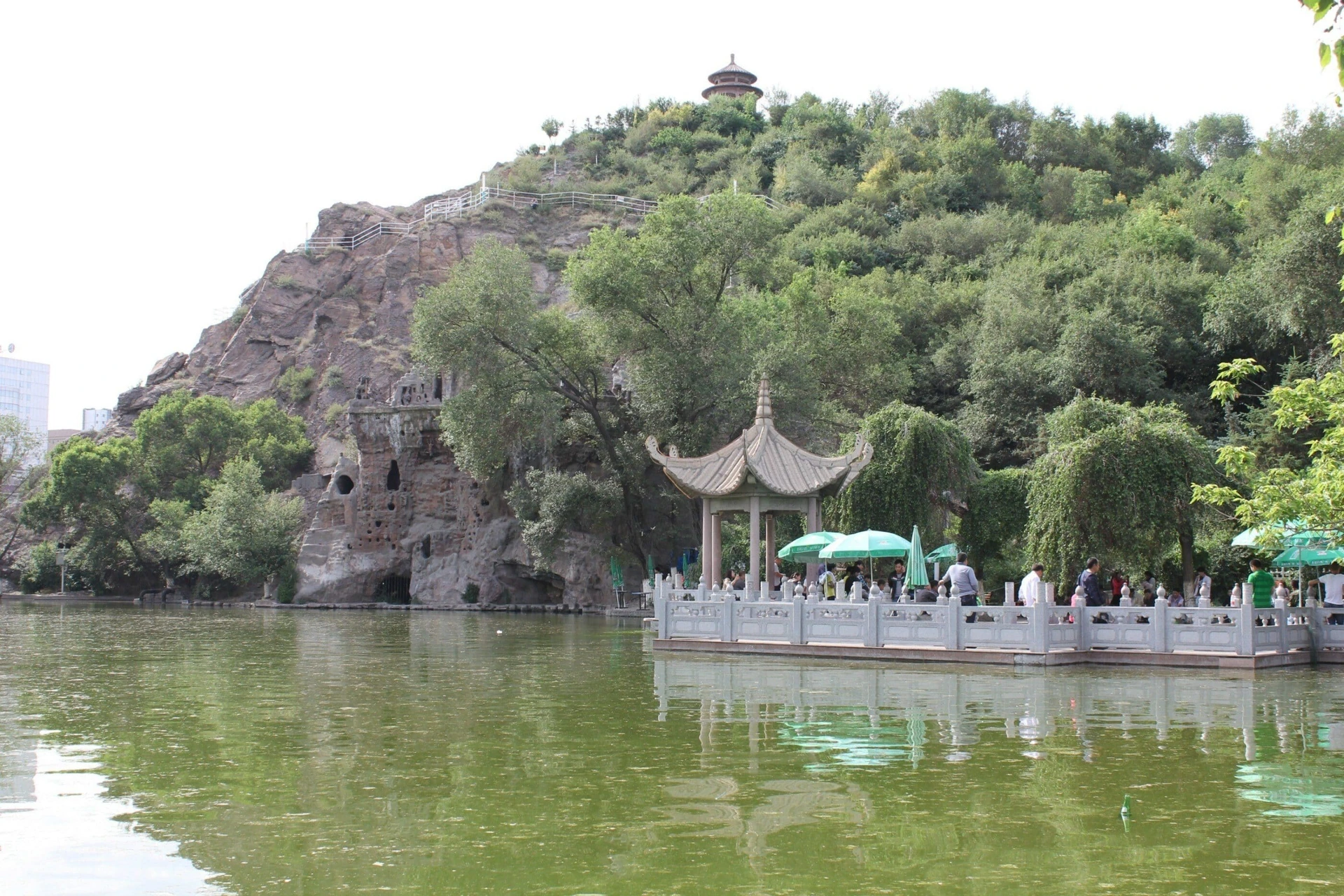 A pagoda on a lake in Ürümqi, China.