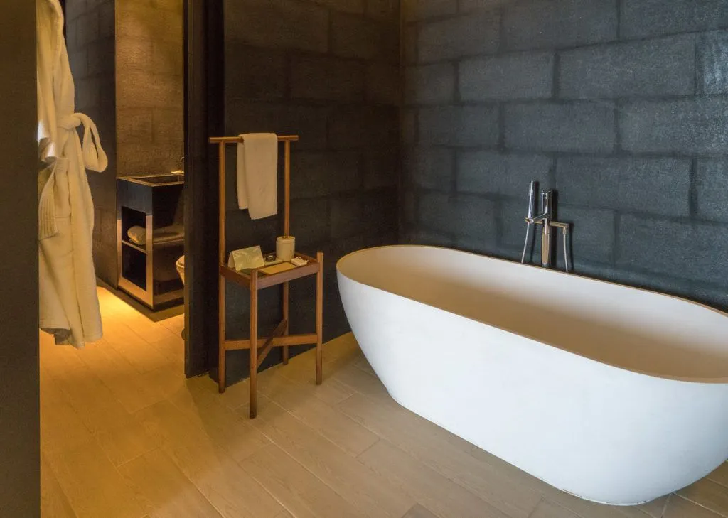 The sleek bathroom at The Temple House in Chengdu.