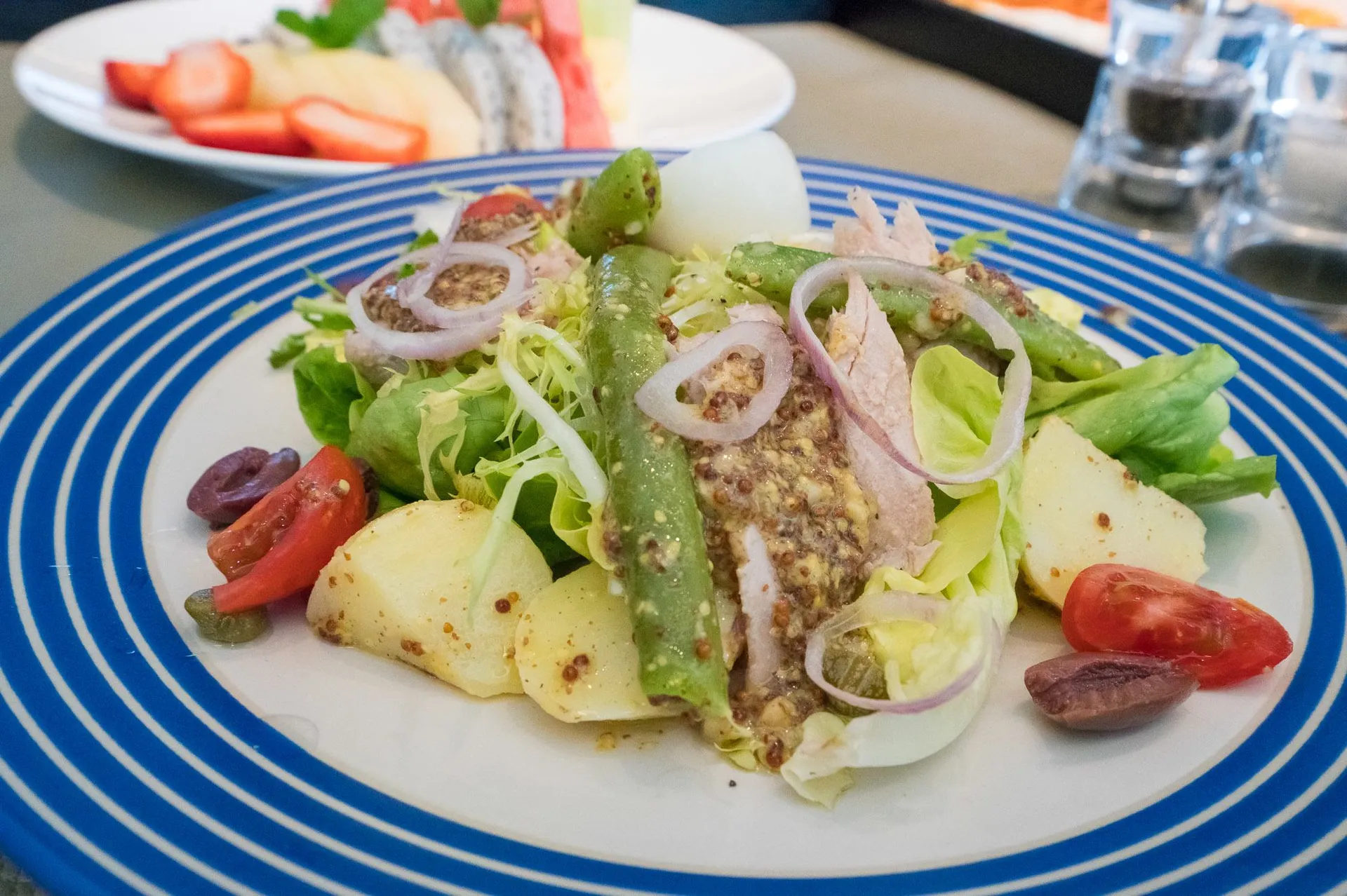 Nicoise salad via room service at The Temple House in Chengdu.