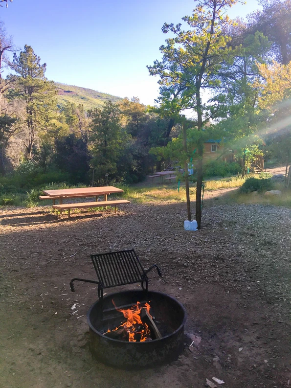 A campfire at William Heise County Park in Julian, CA