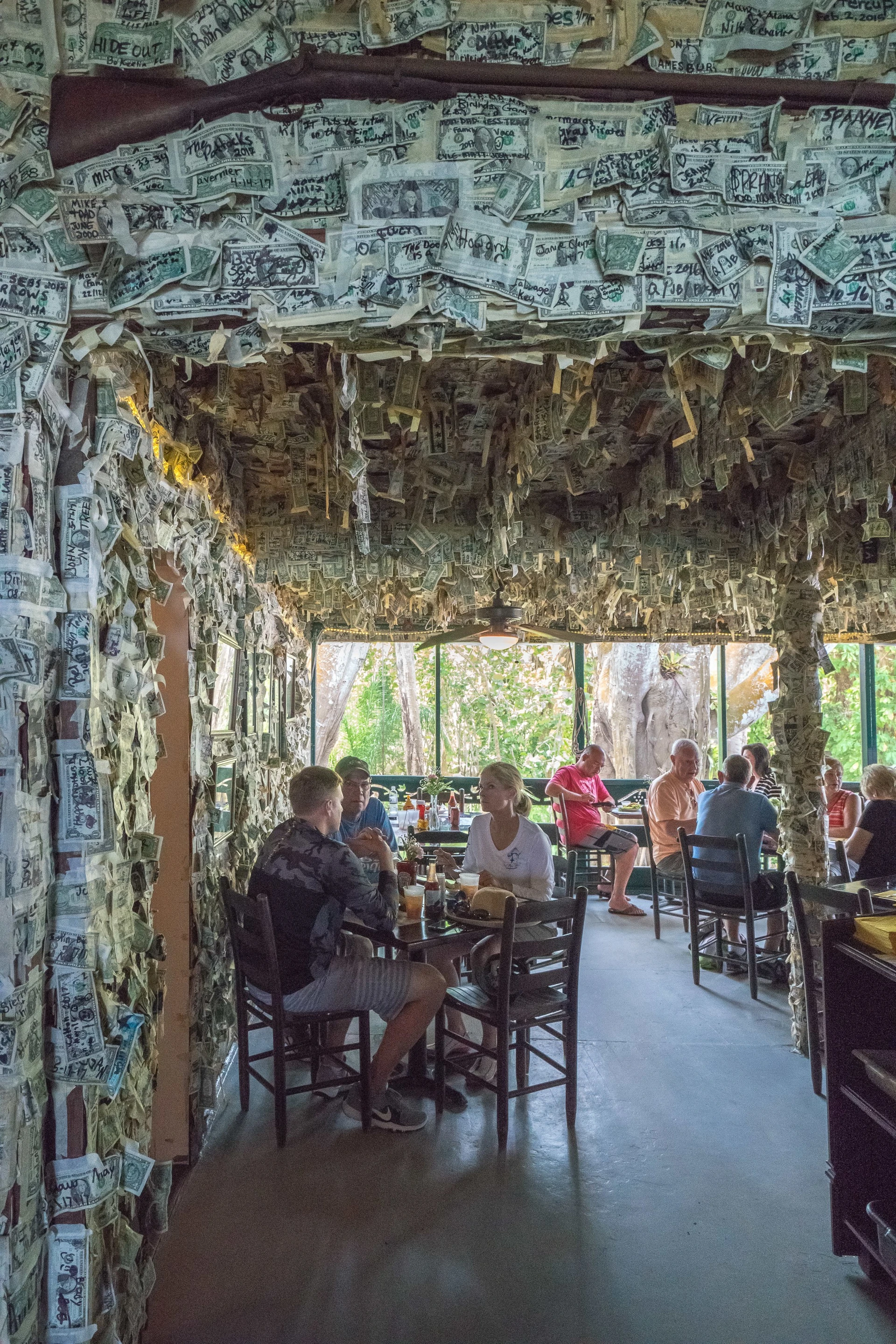 Dollar bills line the walls and ceilings of Cabbage Key restaurant, a fun thing to do in Fort Myers.