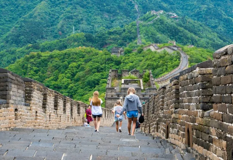 My daughter and her friends walk down The Great Wall of China at Mutianyu.