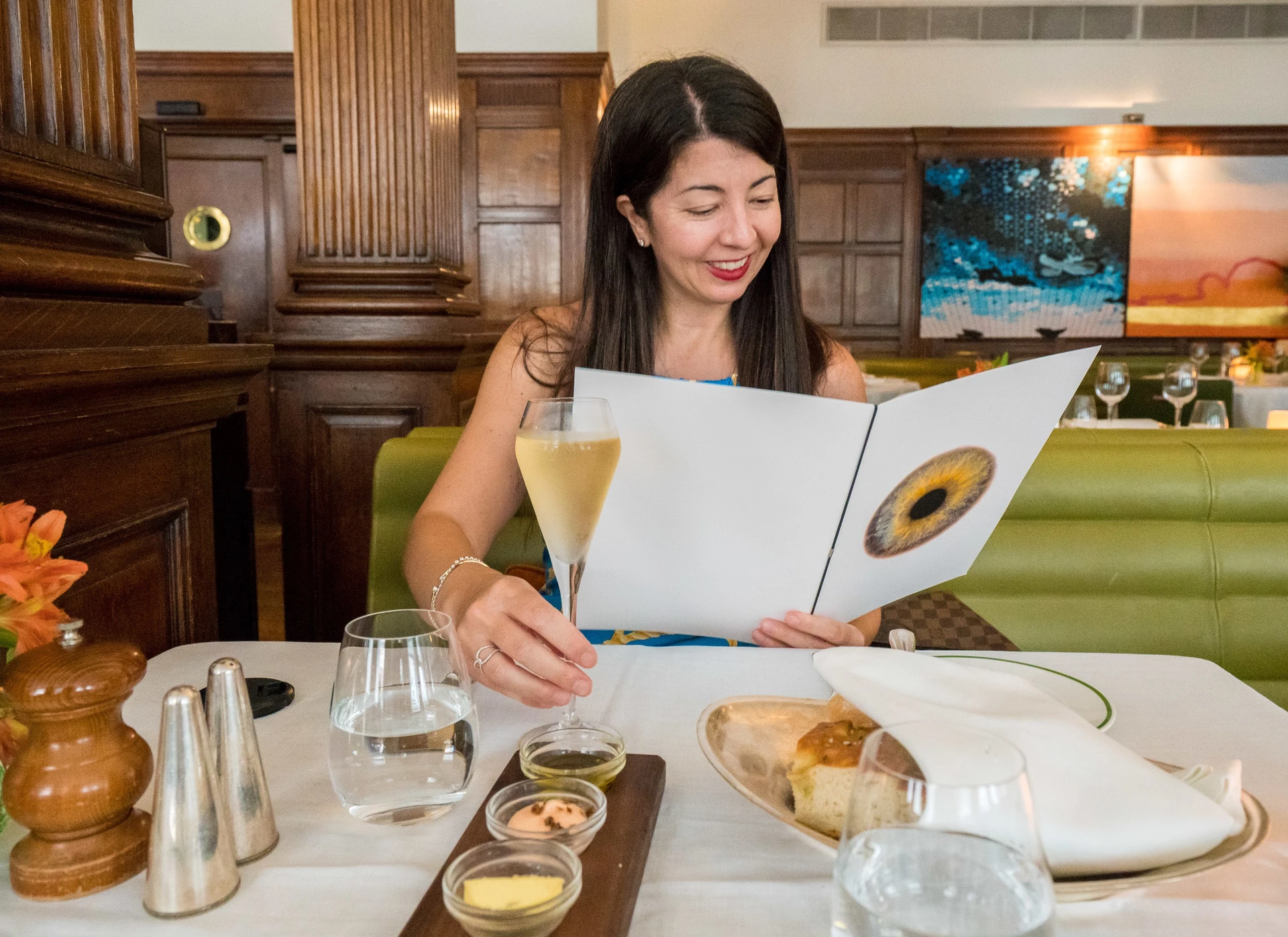 Dining at Hix restaurant at Brown's Hotel in London.