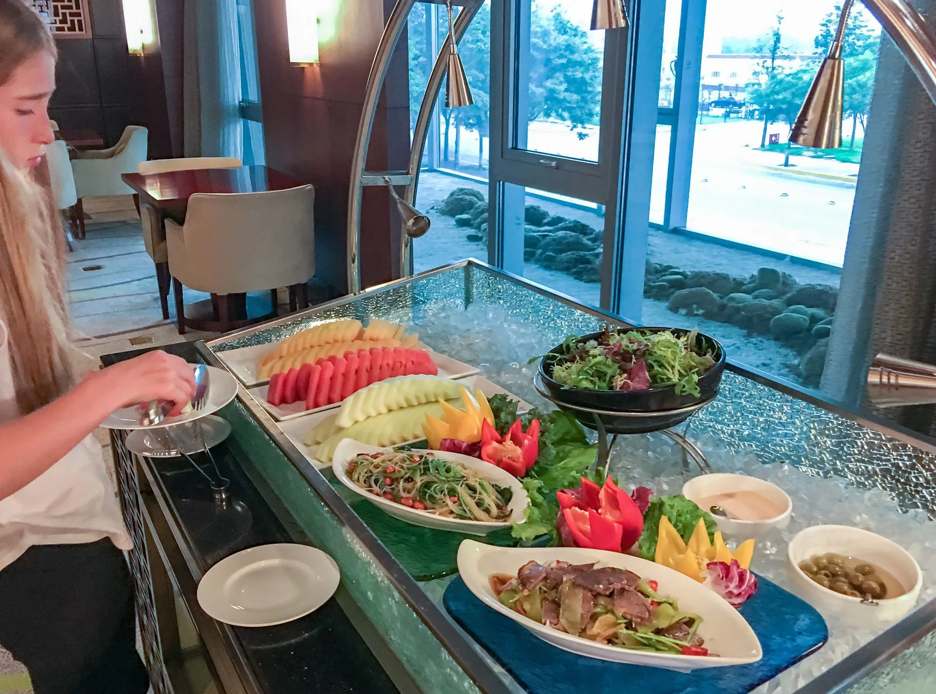 Salad offerings at the Hilton Beijing Capital Airport Club Lounge.